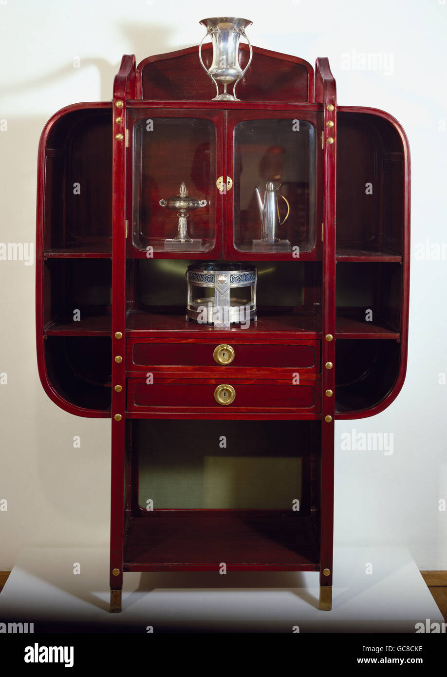 furnishing, furniture, Art Nouveau, display cabinet, by Kolo Moser (1868 - 1918), mahogany, 184.2 x 114.4 x 41.5 cm, circa 1904, Additional-Rights-Clearences-Not Available Stock Photo