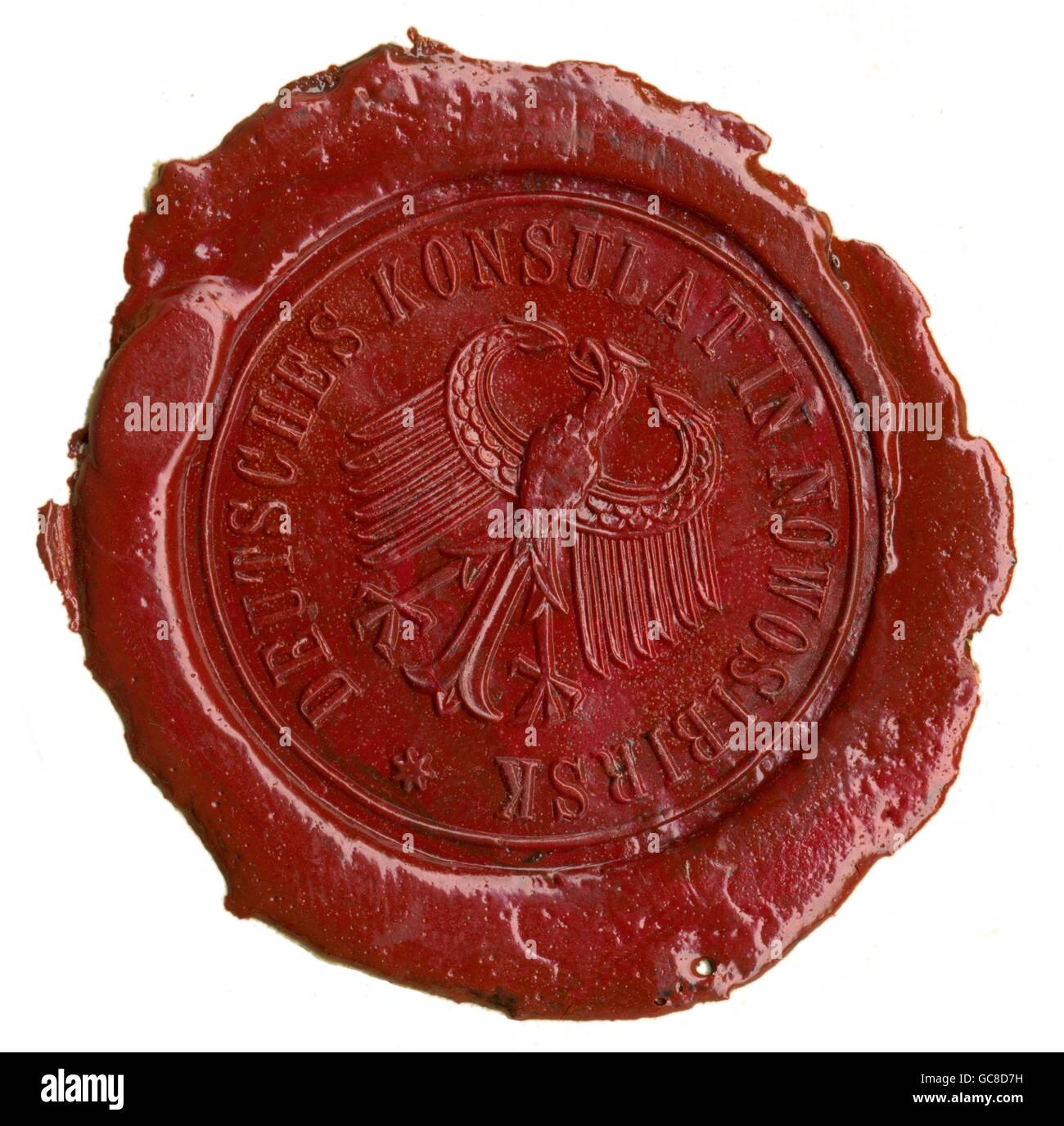 seal, seal of the German consulate in Novosibirsk, Siberia, Russia, the German consulate was established in 1923 after the Treaty of Rapallo, Germany, circa 1925, Additional-Rights-Clearences-Not Available Stock Photo