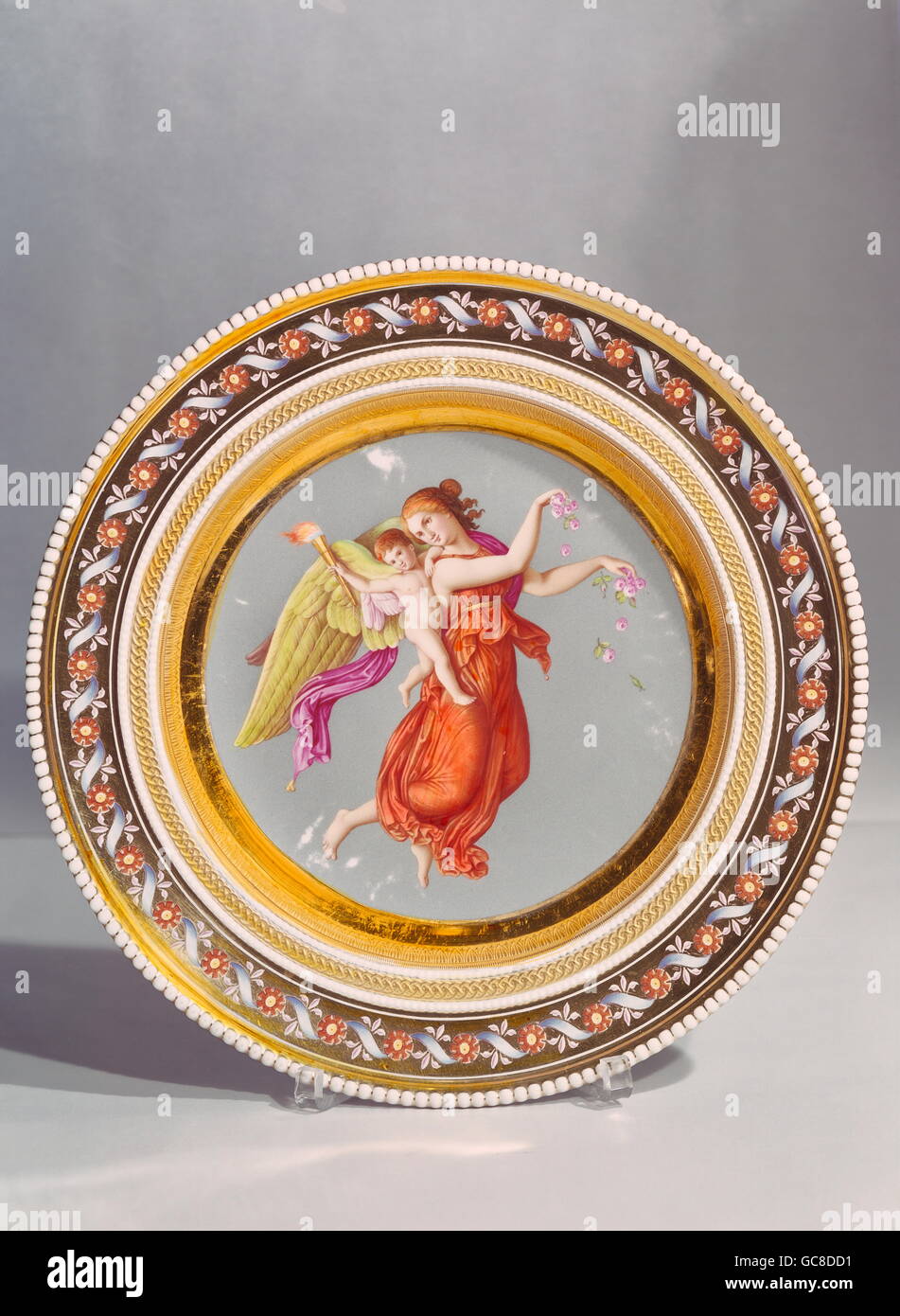 fine arts, porcellain, plate with motive 'The morning', painted, after painting by Johann Heinrich Wilhelm Tischbein, Nymphenburg Manufacture, Germany, circa 1834 / 1848, Stock Photo