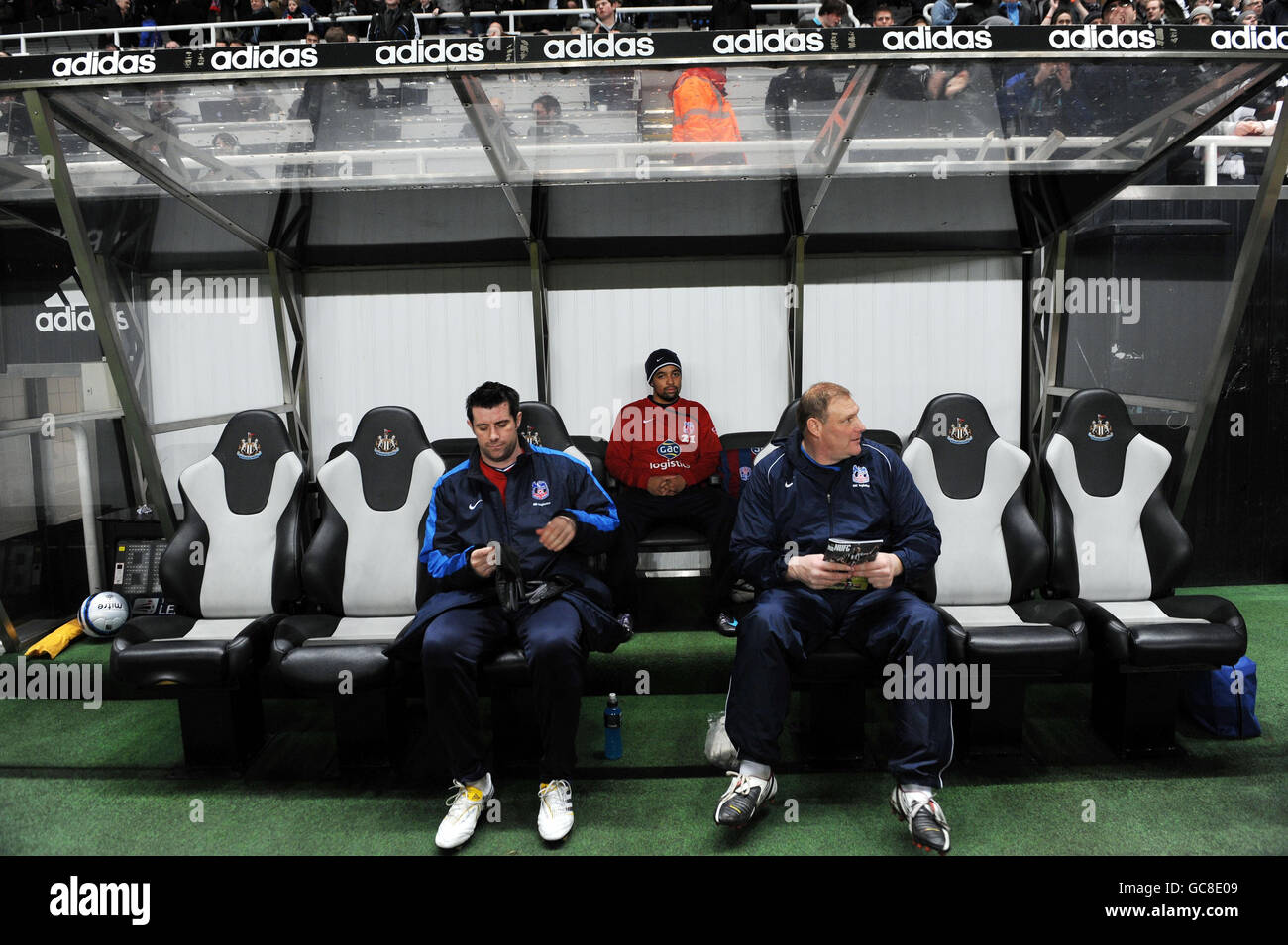 Soccer - Coca-Cola Football League Championship - Newcastle United v Crystal Palace - St James' Park. Crystal Palace's Kieran Djilali (back center) on the bench before the start of the Coca-Cola Championship match St James' Park, Newcastle. Stock Photo