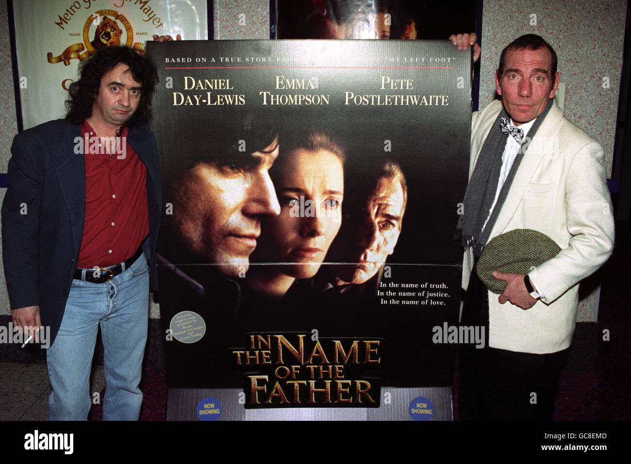 Gerry Conlon (l), one of the Guildford Four, in London, on the opening of  'In The Name of the Father', a controversial film about the plight of the  four with Daniel Day-Lewis