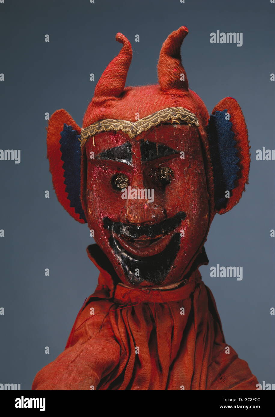 theatre, puppet theatre, hand puppet, devil, wood and fabric, France, 19th century, Munich Stadtmuseum, puppets, historic, historical, Additional-Rights-Clearences-Not Available Stock Photo