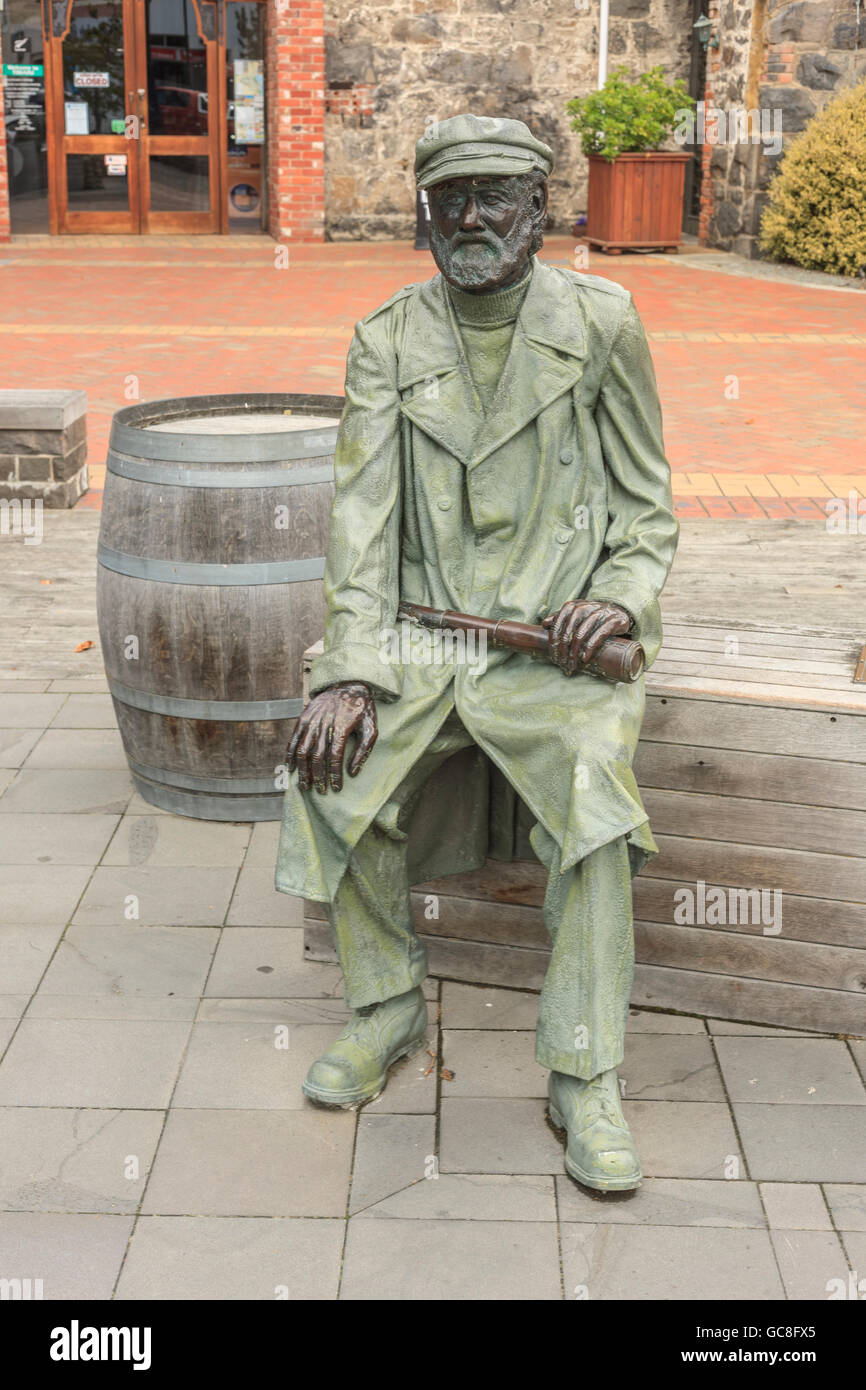 Captain Henry Cain statue, The Old Landing Service Building, George Street, Timaru, Canterbury, South Island, New Zealand Stock Photo