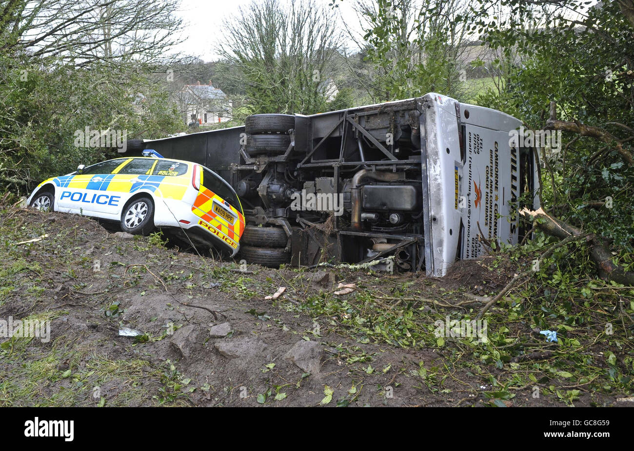The scene of the coach crash in the village of Townshend about seven miles north east of