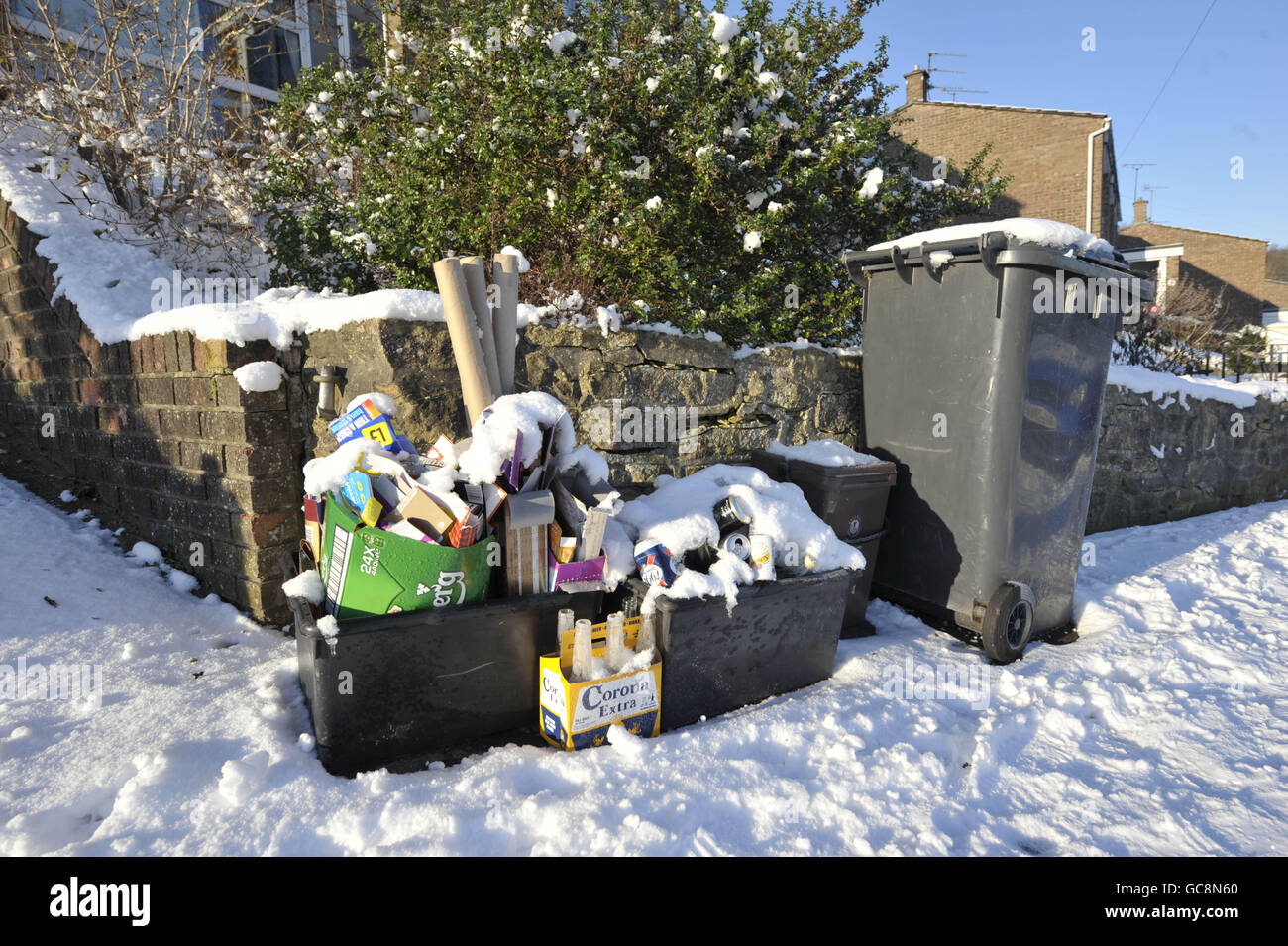 Full wheelie bins line the streets in Brislington, Bristol, where