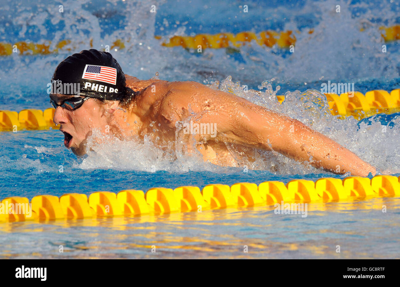 USA's Michael Phelps in action in the Men's 200m Butterfly Final Stock