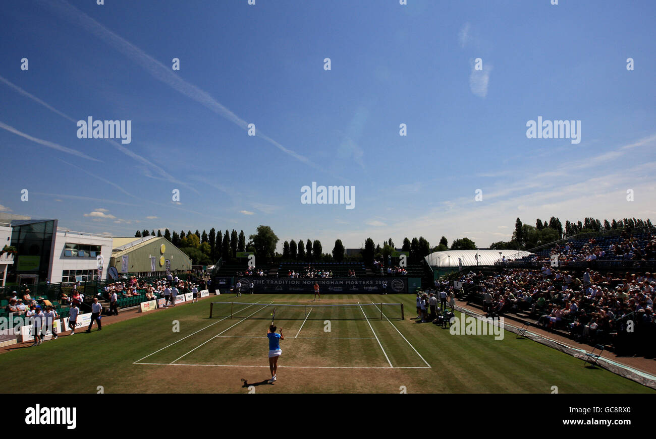 General view of match action between Great Britain's Laura Robson (bottom) and Ukraine's Olga Savchuk Stock Photo