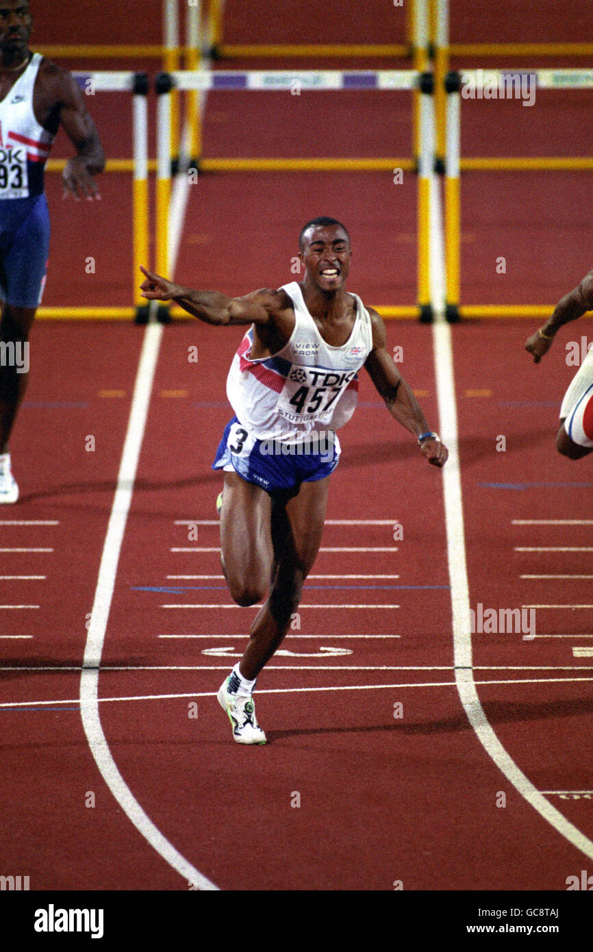 Athletics 1993 World Championships Stuttgart Men's 100m Hurdles GottliebDaimler Stadium