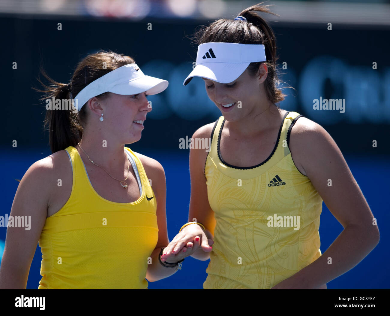 Tennis - Australian Open 2010 - Day Seven - Melbourne Park. Laura Robson and Sally Peers (left) during The Australian Open at Melbourne Park, Melbourne. Stock Photo