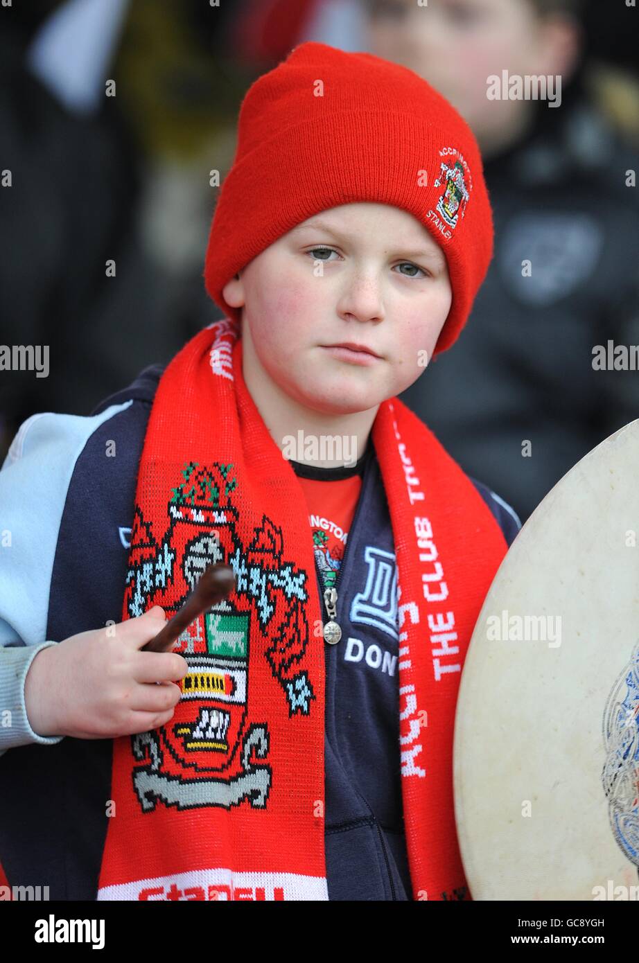 A young Accrington Stanley fan, in the stands prior to kick off Stock