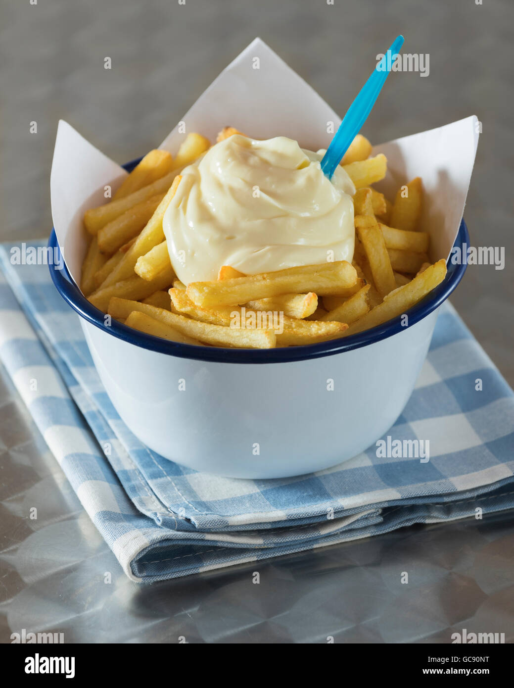 Chips with mayonnaise. Frietjes met mayonaise Stock Photo Alamy