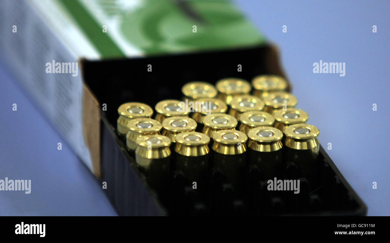 A box of bullets at a NABIS (National Ballistics Intelligence Service) laboratory. Stock Photo