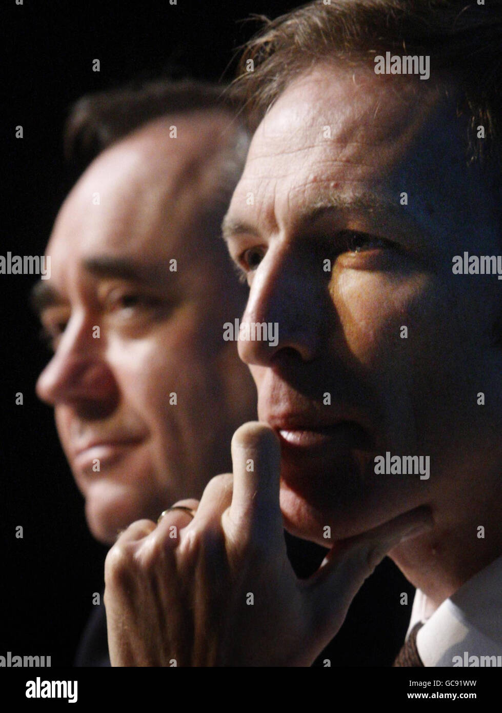 First Minister Alex Salmond (left) and Scottish Secretary Jim Murphy during a Jobs Summit at John Wheatley College in Glasgow. Stock Photo