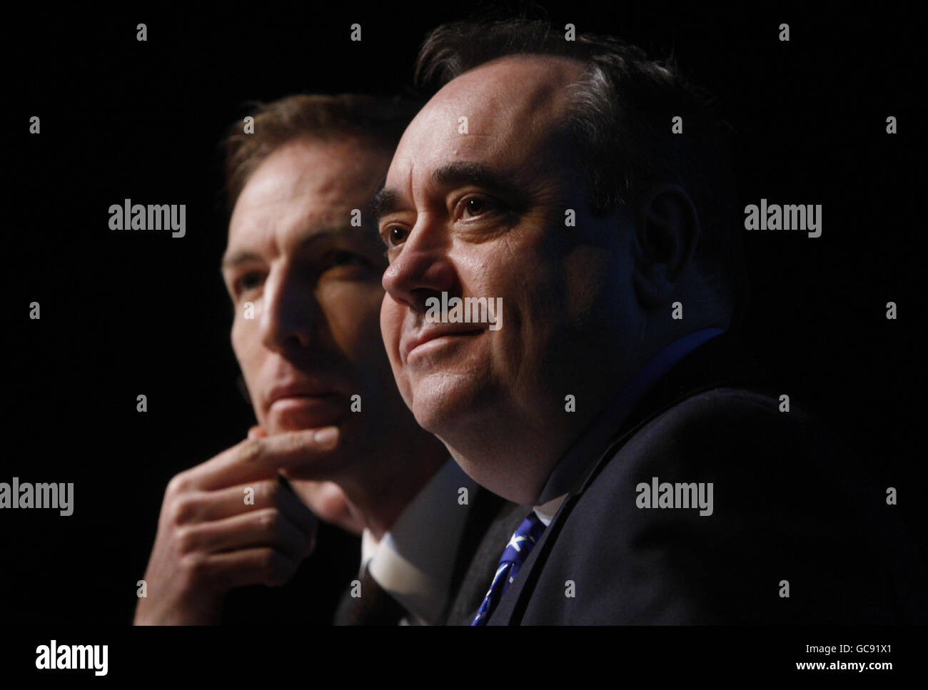 First Minister Alex Salmond (right) Scottish Secretary Jim Murphy during a Jobs Summit at John Wheatley College in Glasgow. Stock Photo