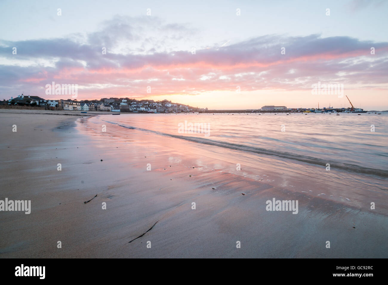 Sunset over Hugh Town, St Mary's, Isles of Scilly Stock Photo