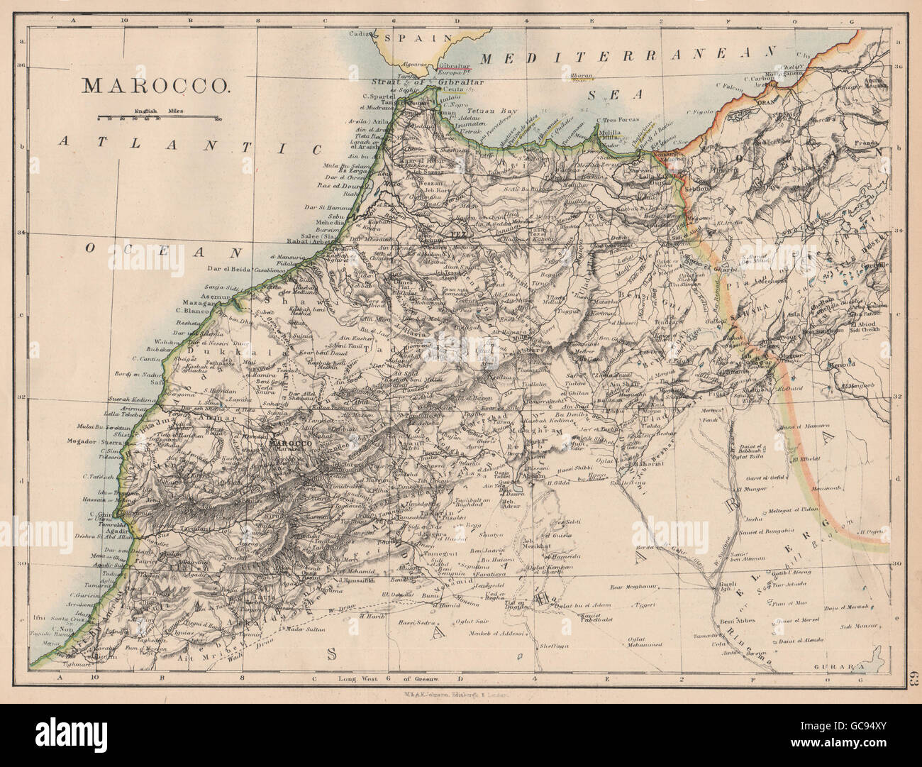 MOROCCO. Showing Atlas mountains rivers towns. Marrakech. JOHNSTON, 1897 map Stock Photo Alamy