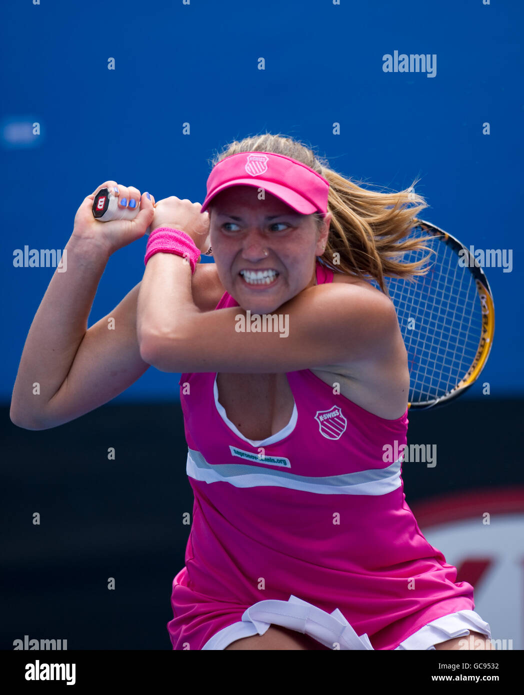 Tennis - Australian Open 2010 - Day Three - Melbourne Park. Kateryna Bondarenko in action against Elena Baltacha Stock Photo
