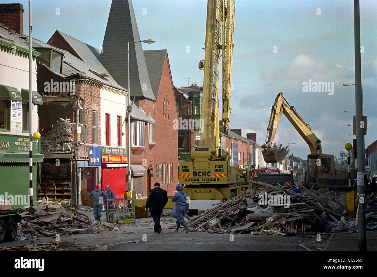 A SCENE OF DEVASTATION IN THE SHANKILL ROAD, AS THE BOMB SITE IS