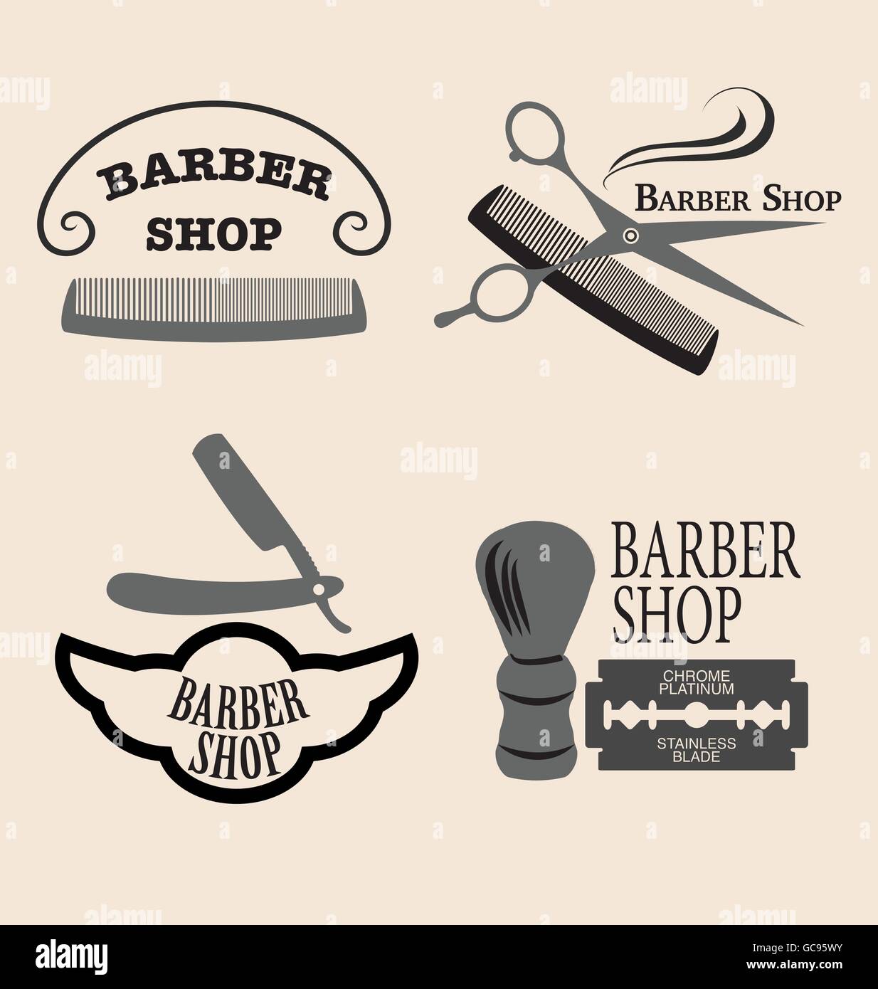 Vector set of vintage barber shop emblems Stock Vector Image & Art - Alamy