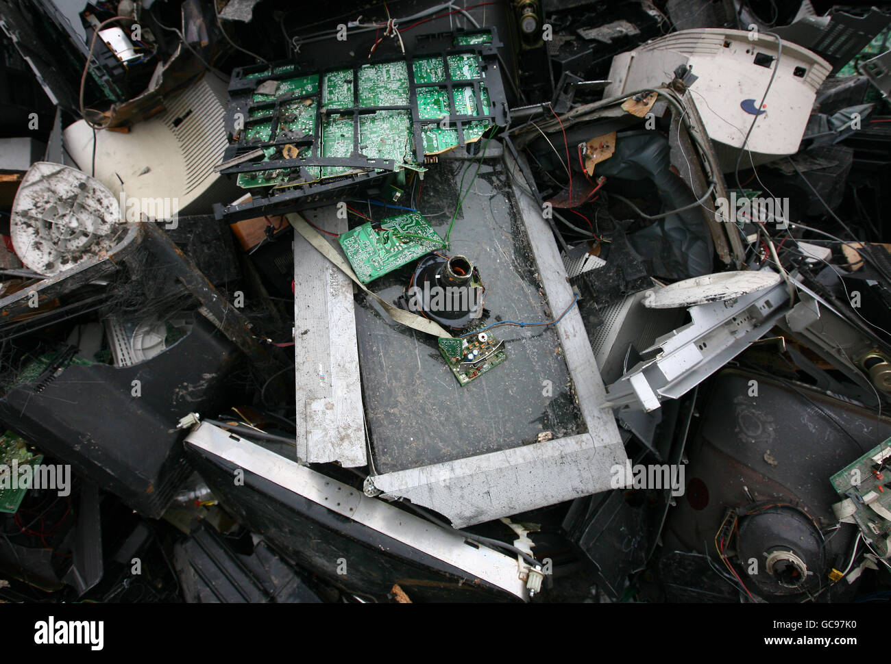 Old TVs and monitors recycled Stock Photo Alamy