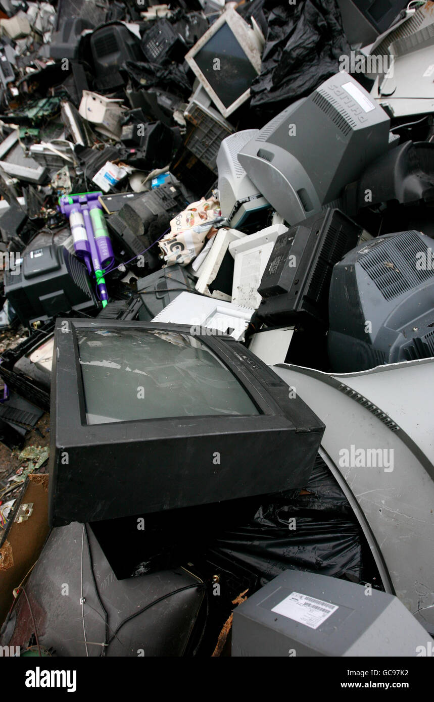 Old TVs and monitors recycled Stock Photo Alamy