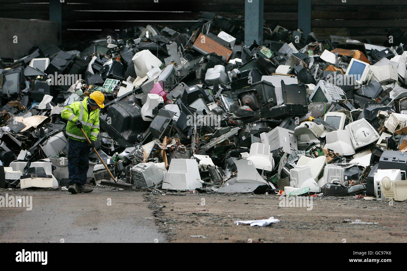 Old TVs and monitors recycled Stock Photo Alamy