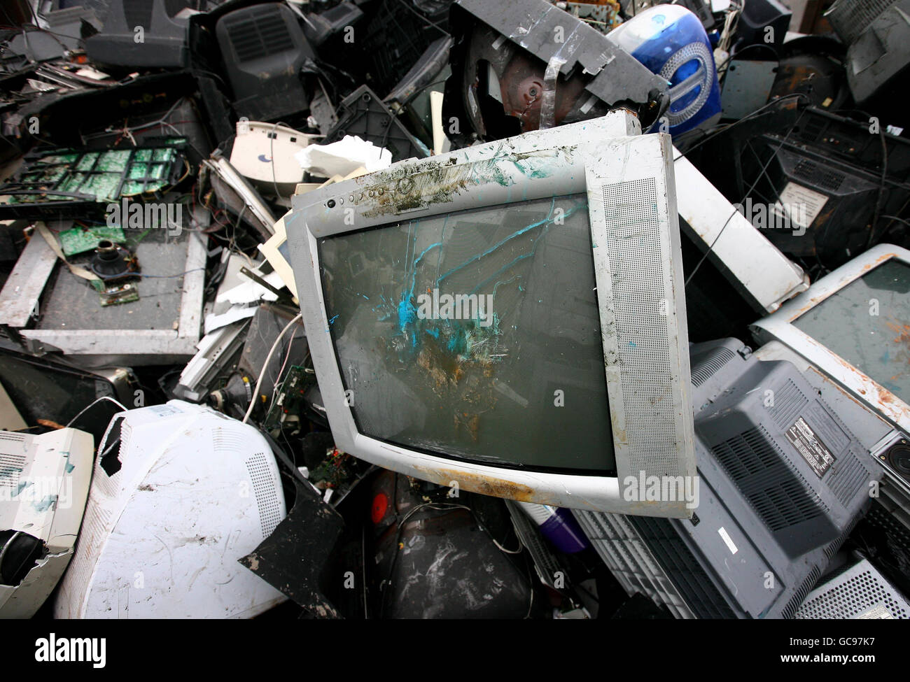 Old TVs and monitors recycled Stock Photo Alamy