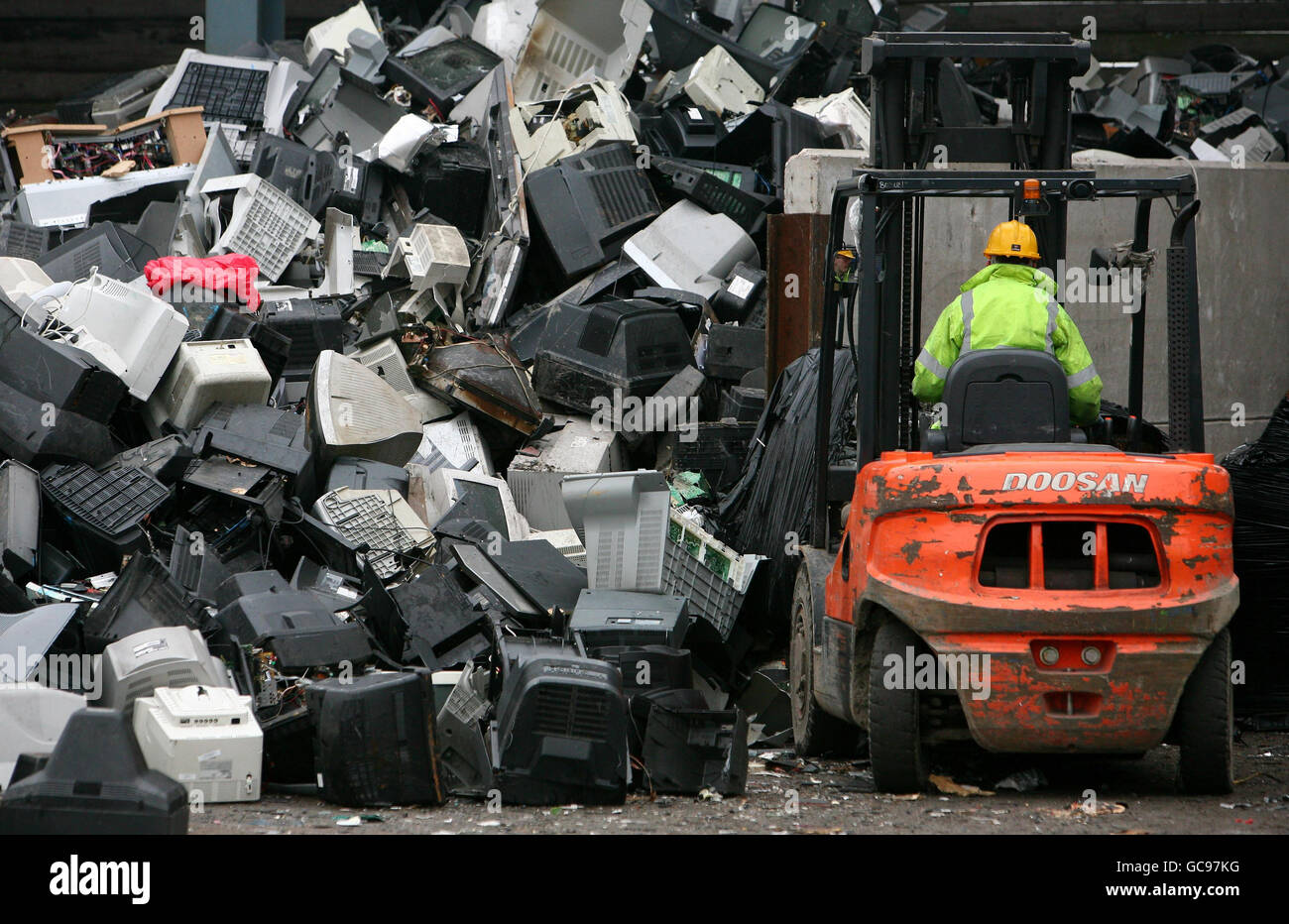 Old TVs and monitors recycled Stock Photo Alamy