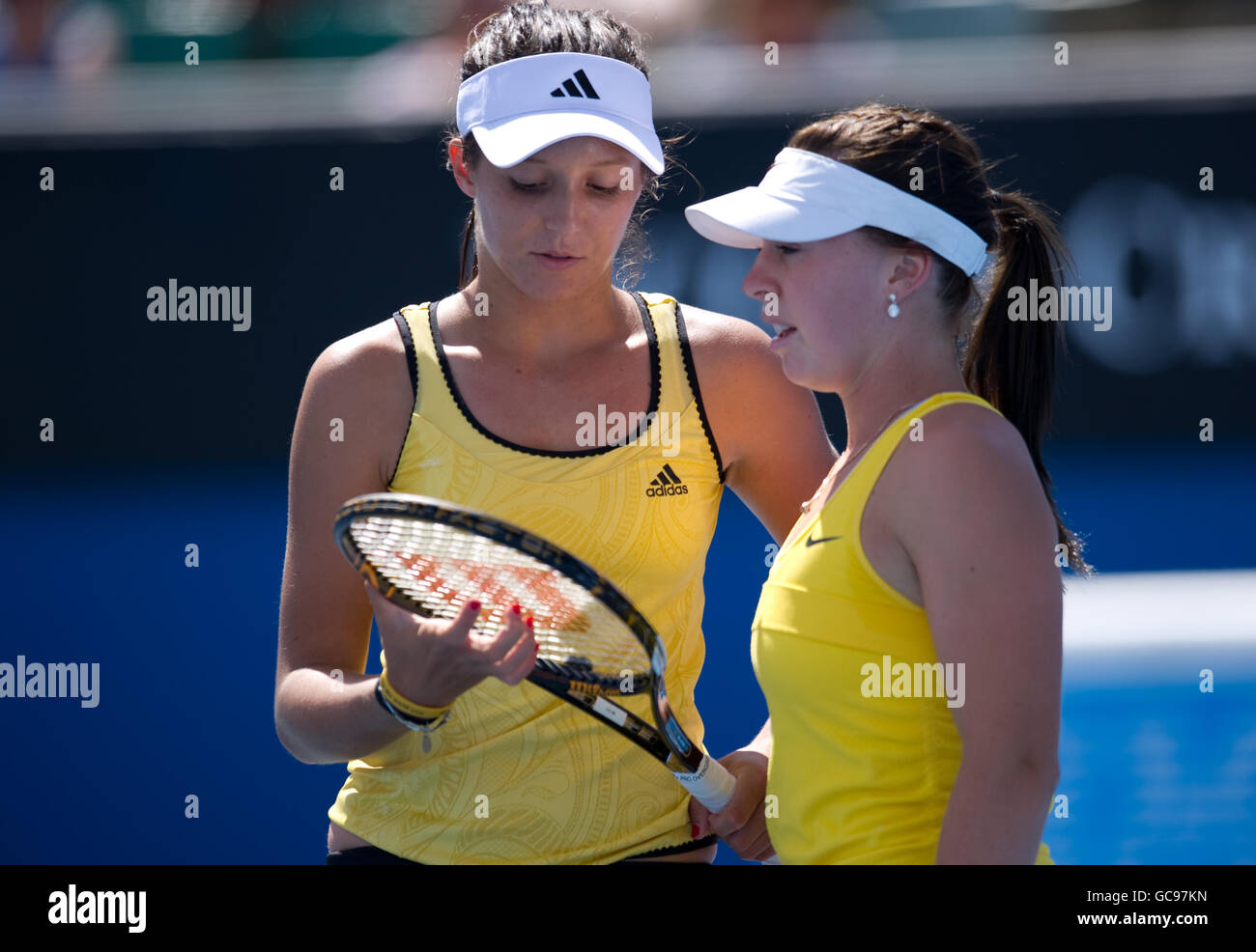 Laura Robson and Sally Peers (right) during The Australian Open at Melbourne Park, Melbourne. Stock Photo