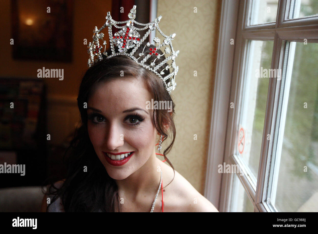 Lance Corporal Katrina Hodge receives her Miss England crown at the Manor House Hotel near Guildford, Surrey. Stock Photo