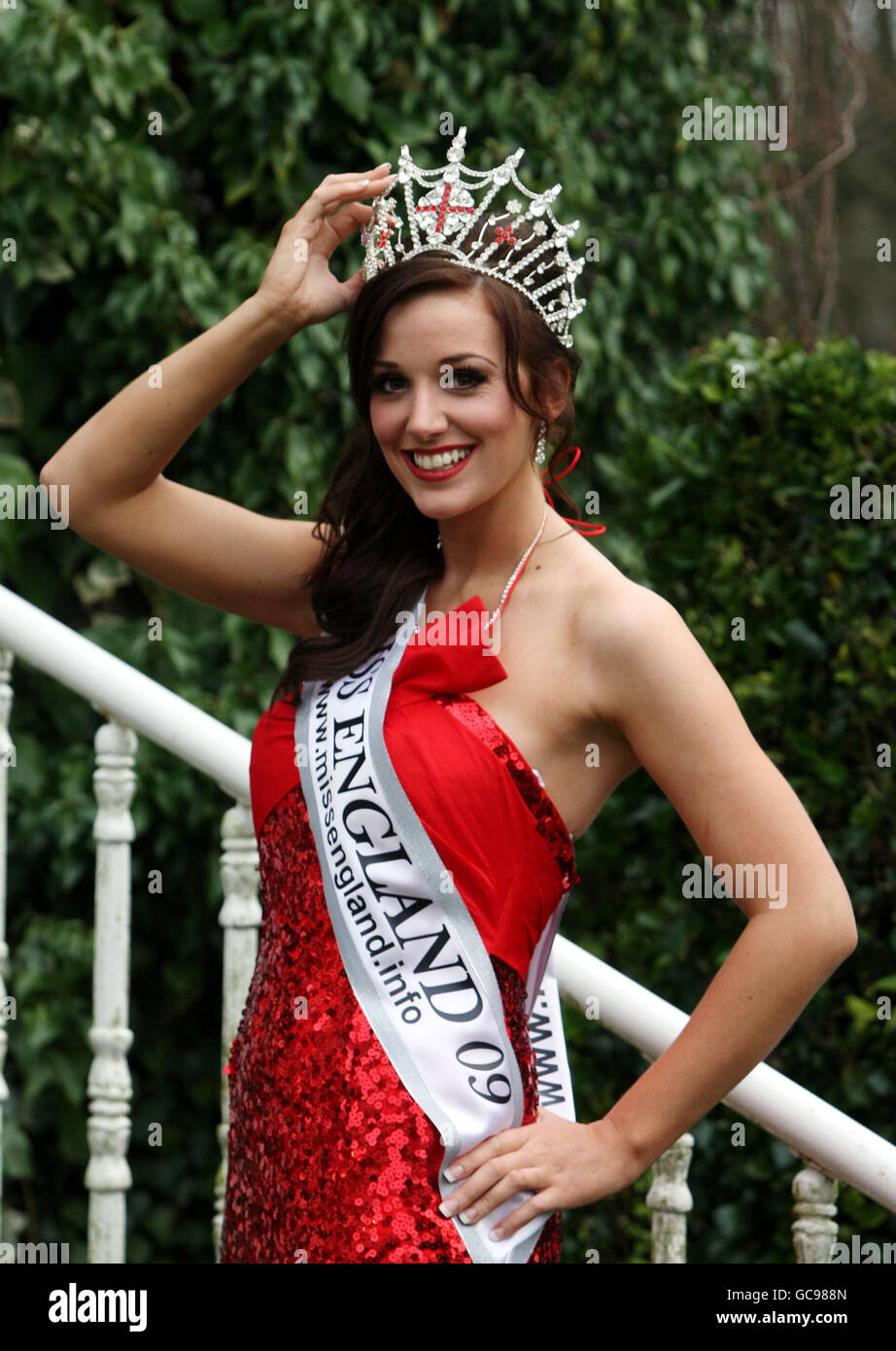 Lance Corporal Katrina Hodge receives her Miss England crown at the Manor House Hotel near Guildford, Surrey. Stock Photo