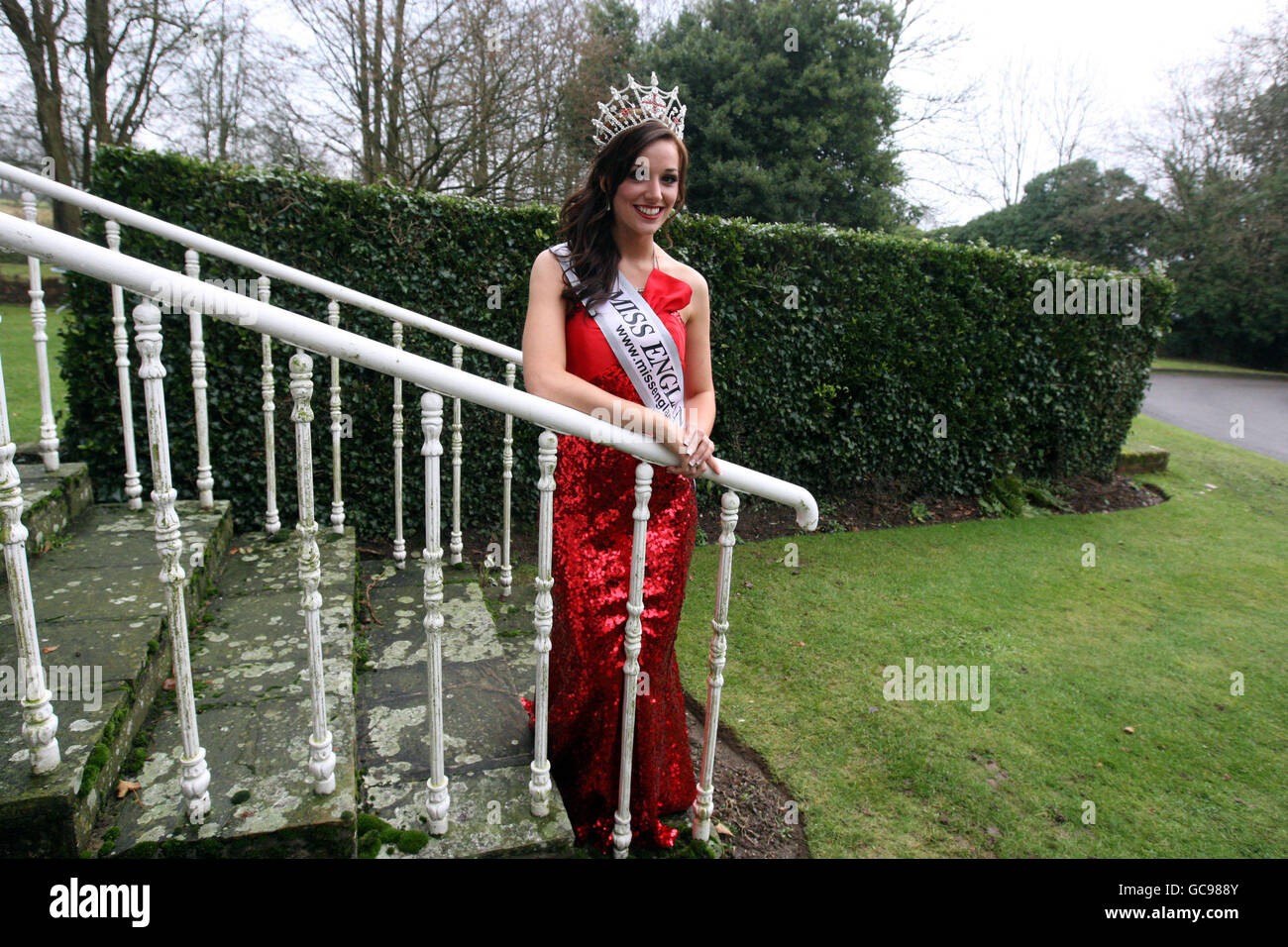 Lance Corporal Katrina Hodge after she received her Miss England crown at the Manor House Hotel near Guildford, Surrey. Stock Photo
