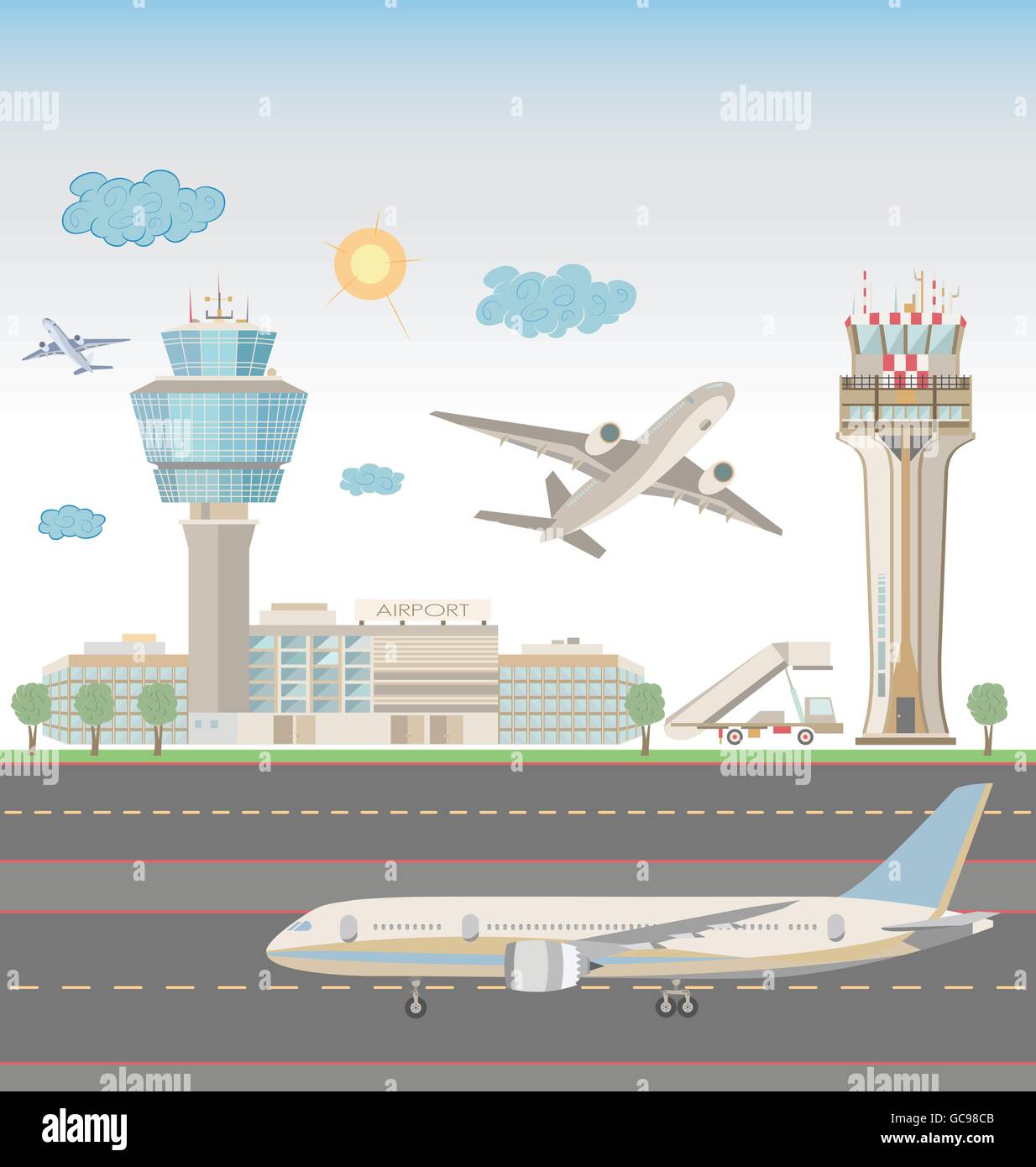 Airport landscape. Flat style design. Vector illustration EPS10 Stock ...