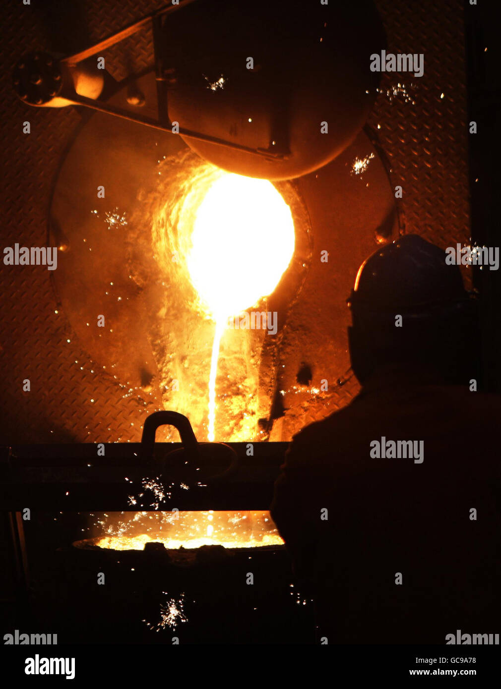 Photo essay to illustrate Scottish and British Industry. Employees at George Taylor & Co. (Hamilton) Ltd Founders and Engineers work at their Iron Foundry in Scotland. Stock Photo