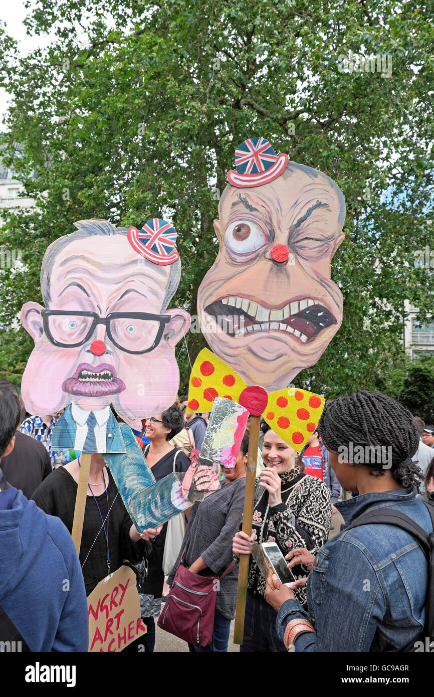 Placards and protesters at the Anti Brexit demo 'March for Europe' on 2nd July 2016  in London England  KATHY DEWITT Stock Photo