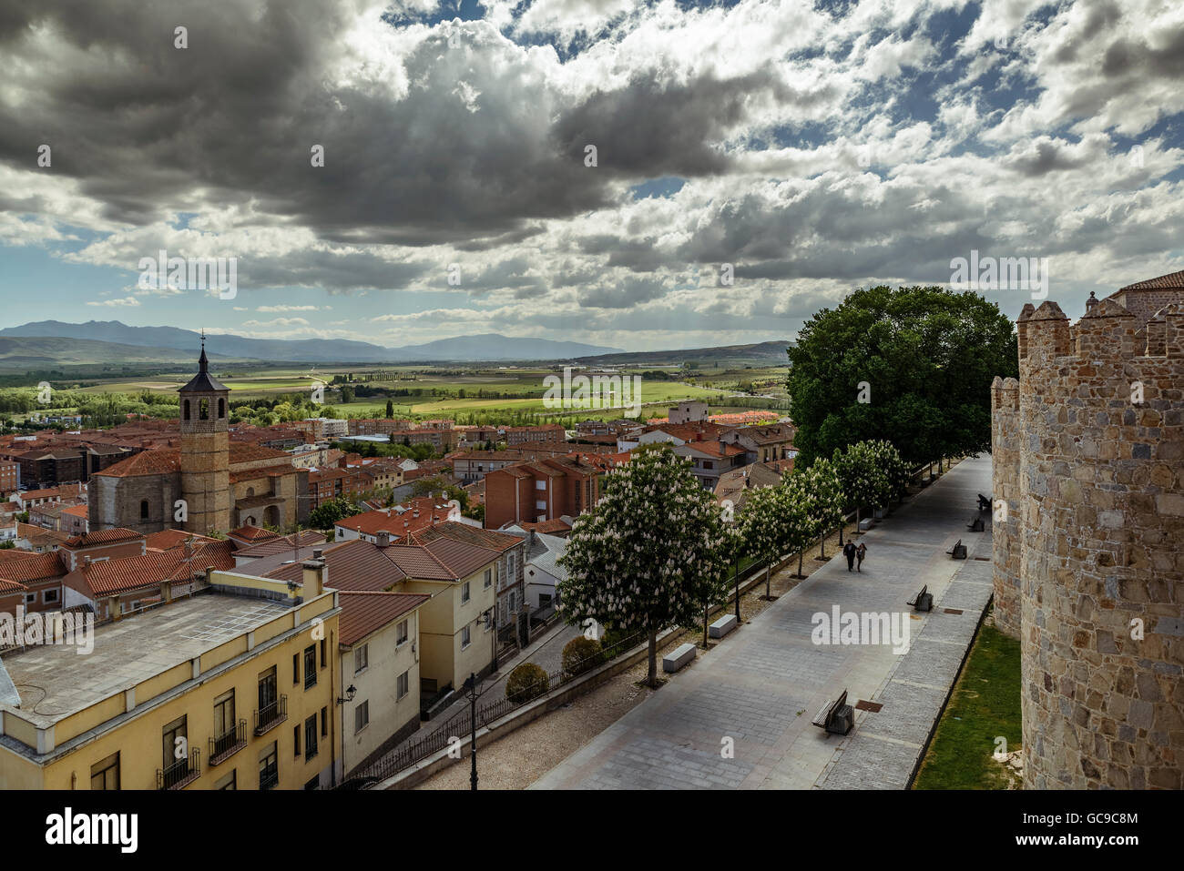 Old medieval city wall of Avila de los Caballeros, province of Castilla y Leon, Spain Stock Photo