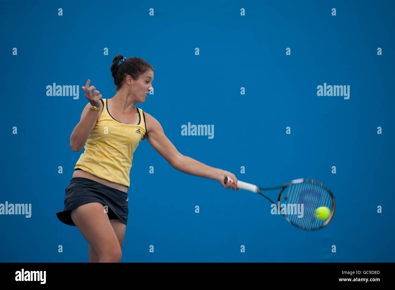 Laura Robson in action during her doubles match with Sally Peers during day five of the 2010 Australian Open at Melbourne Park, Melbourne, Australia. Stock Photo