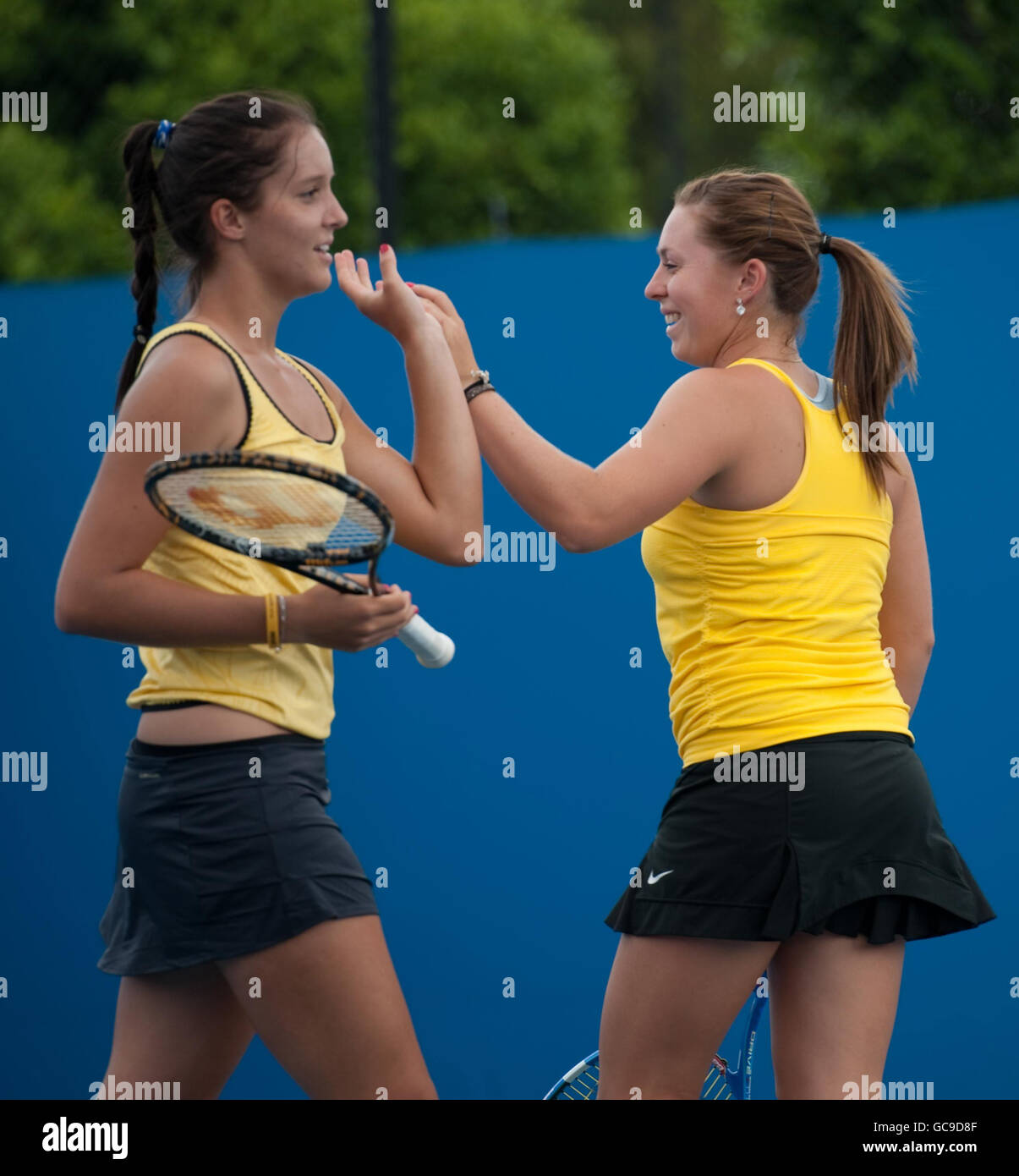 Laura Robson in action during her doubles match with Sally Peers during day five of the 2010 Australian Open at Melbourne Park, Melbourne, Australia. Stock Photo