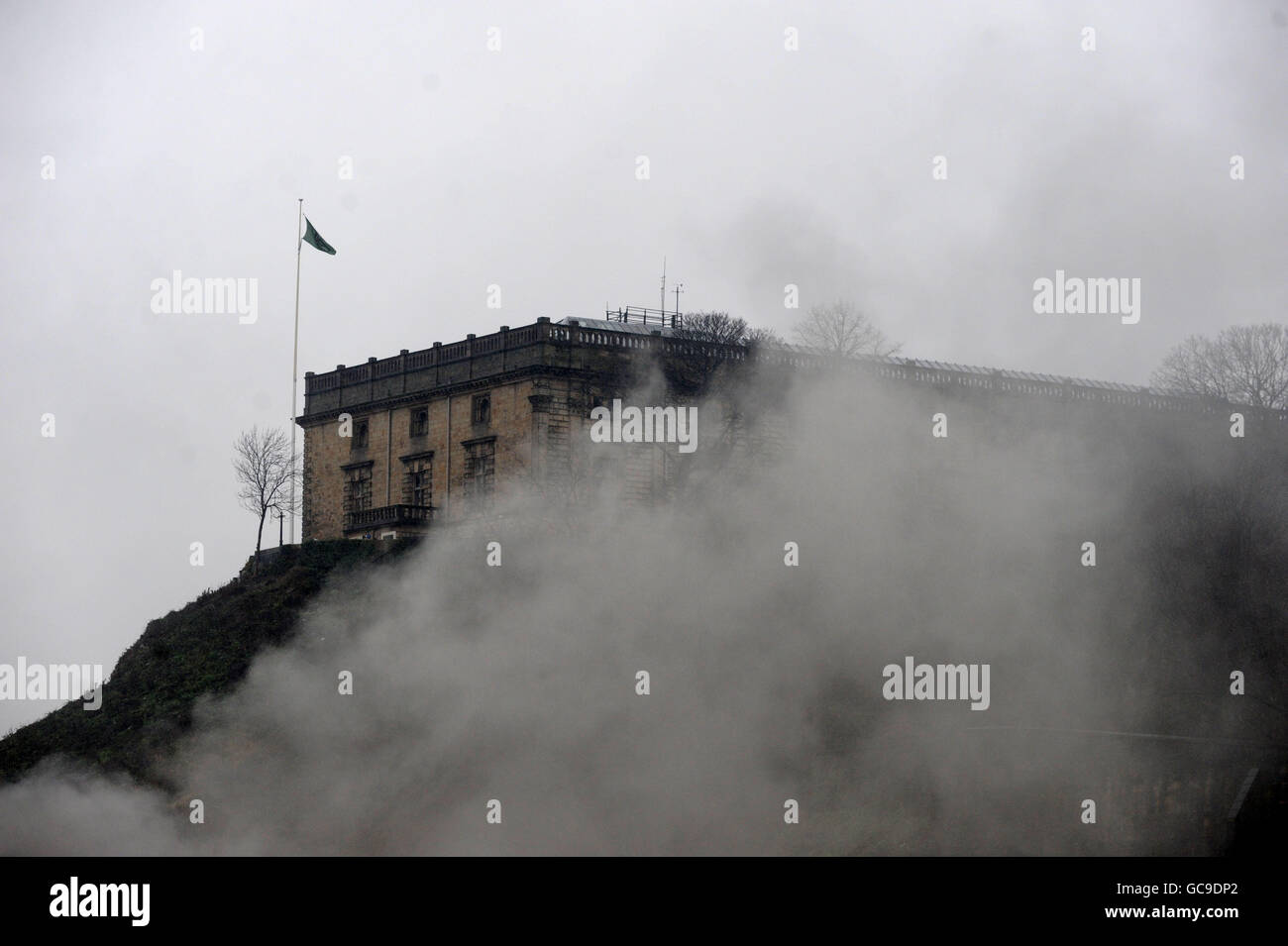 Nottingham Castle is shrouded in smoke from a fire in Nottingham city ...