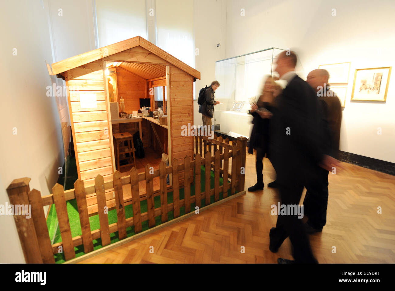 A complete shed on display during the preview of a new