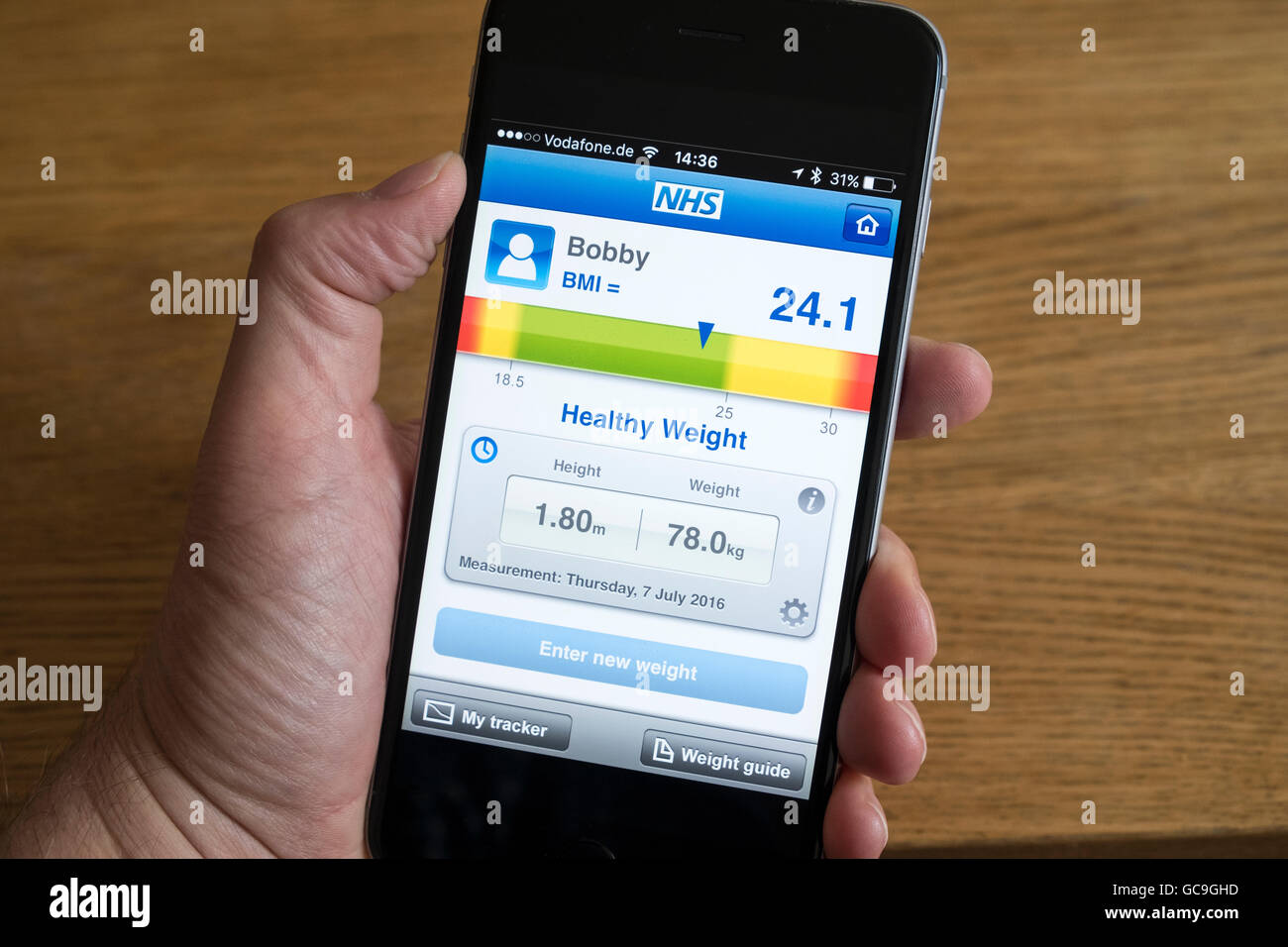 Health app to calculate body mass index (BMI) from the NHS on an iPhone 56 smart phone Stock Photo