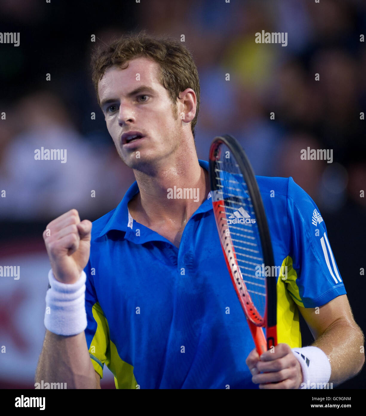 Great Britain's Andy Murray celebrates a point in his match against Switzerland's Roger Federer during the final of Australian Open at Melbourne Park, Melbourne Stock Photo - Alamy