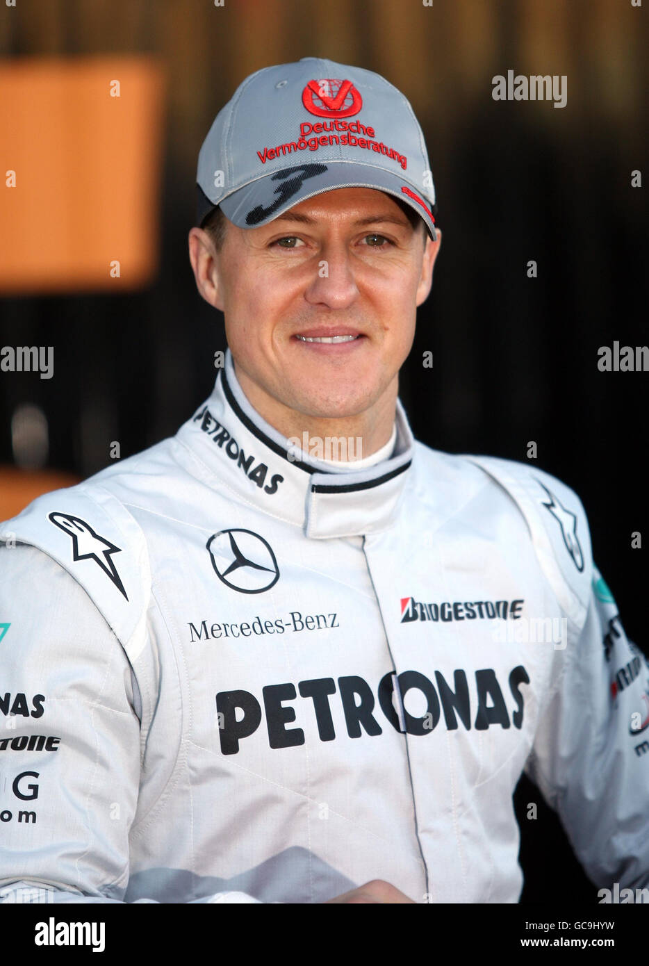 Mercedes GP driver Michael Schumacher during a photocall at the Circuit de la Comunitat Valenciana Ricardo Tormo, Valencia, Spain. Stock Photo