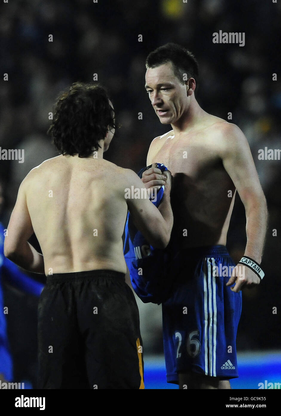 Chelsea Captain John Terry swaps shirts with Hull City's Stephen Hunt after the Barclays Premier League match at the KC Stadium, Hull. Stock Photo