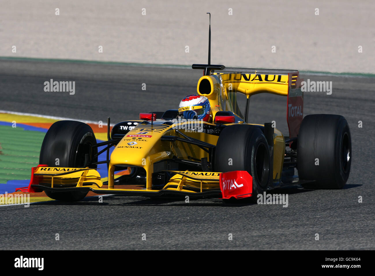 Renault's Vitaly Petrov during the Formula One Testing Session at the Circuit de la Comunitat Valenciana Ricardo Tormo, Valencia, Spain. Stock Photo