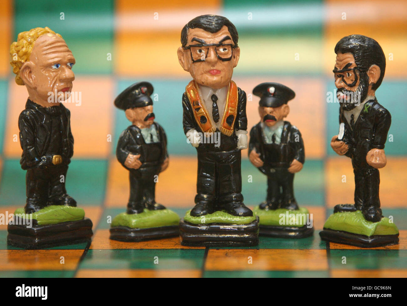 A Northern Ireland political chess set by Anto Brennan on sale in