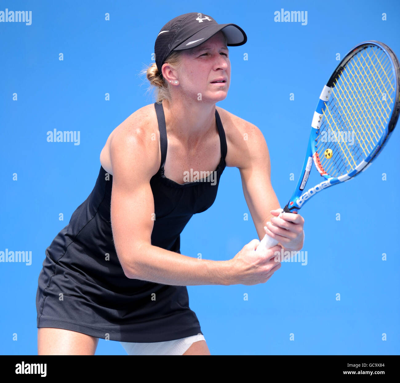 USA's Jill Craybas during her doubles match with USA's Abigail Spears against Great Britain's Laura Robson and Australia's Sally Peers Stock Photo