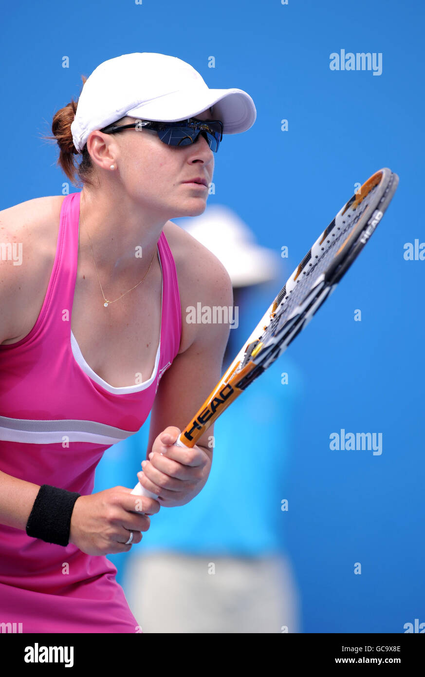 USA's Abigail Spears during her doubles match with USA's Jill Craybas against Great Britain's Laura Robson and Australia's Sally Peers Stock Photo