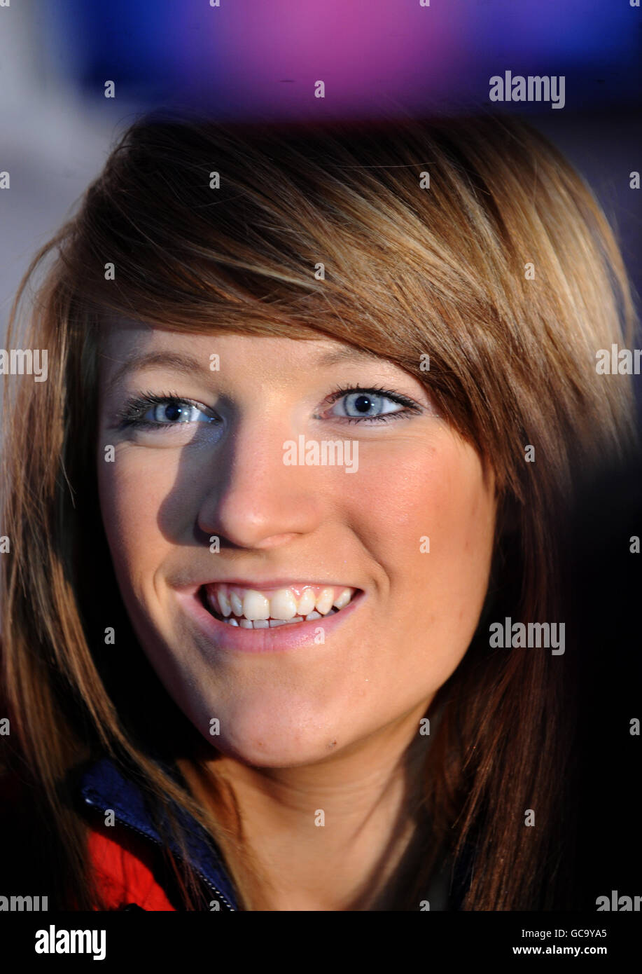 Short Track Speed Skating athlete Elise Christie speaks to media as