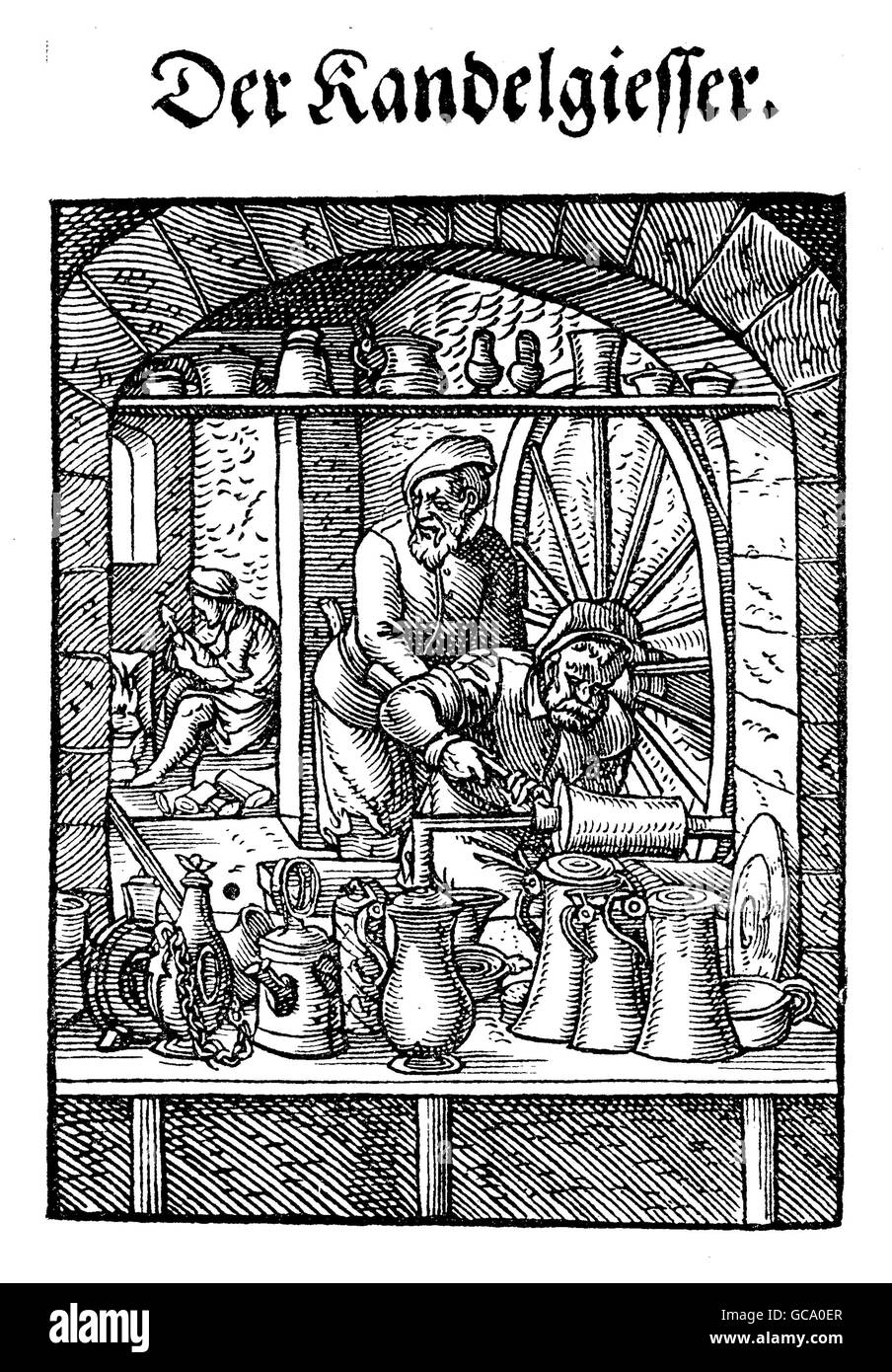 Art and craft, Renaissance workshop: the pewter jugs maker Stock Photo